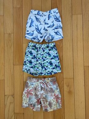 Janie and Jack Boys Blue Whale, Floral, and Tropical Swim Trunks 3T